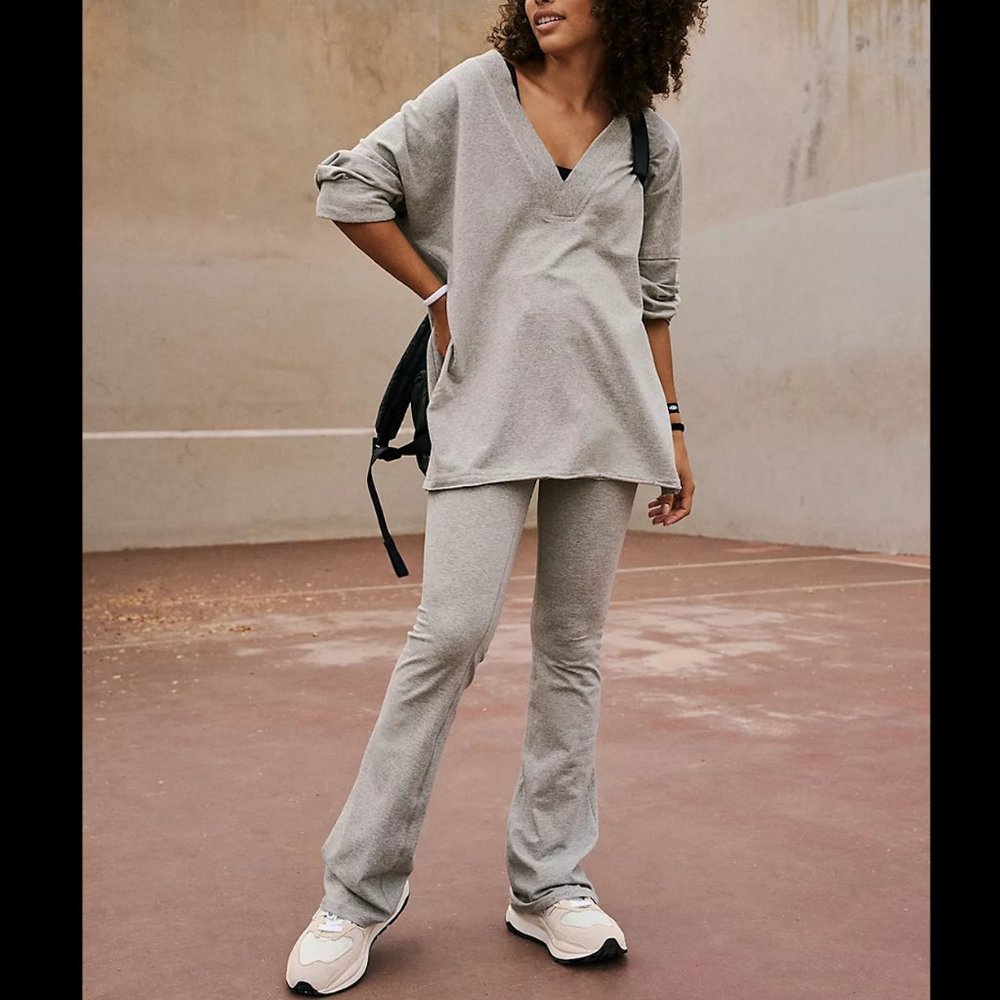 FREE PEOPLE MOVEMENT HEATHER GREY HOT SHOT REVERSIBLE LONG SLEEVE SET